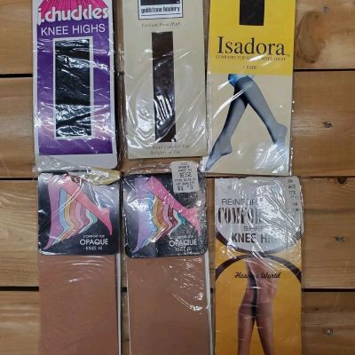 Hoisery Knee Hi Stockings Nylons Size 8.5-11 Vintage Mixed Lot Of 6 (7 Pr) NOS